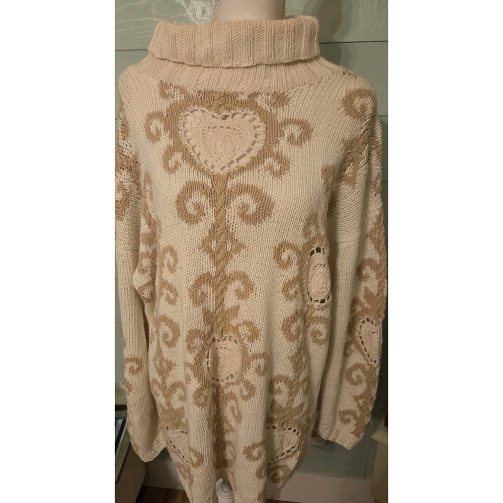 Womens Sweater Sz Med Heart Pattern VTG 80's  Heavy Warmth Hand Knitted Whimsy
